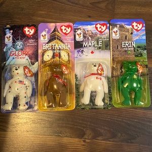 4 new beanie babies.  Erin, Maple, Glory and Britannia.